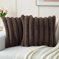 FUTEI Dark Coffee Decorative Throw Pillow Covers 20x20 Inch Set of 2, Square Soft Faux Rabbit Fur Big Striped Cushion Cover,Home Decor for Couch Sofa Bed Living Room