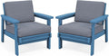 SERWALL HDPE Outdoor Couch Set of 2, Blue Frame and Grey Cushion