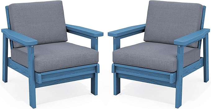 SERWALL HDPE Outdoor Couch Set of 2, Blue Frame and Grey Cushion