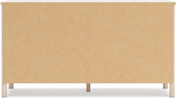 Signature Design by Ashley Cadmori Casual Bohemian Dresser with Post Legs and 6 Drawers, Replicated Marble Top, Wood, 35" High, White and Light Brown Finish