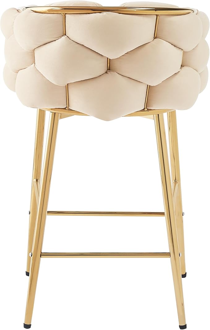 Christopher Knight Home Barrel Counter Stools,Velvet Counter Height Barstools, Modern Luxury Makeup Stool Upholstered Chairs with Gold Legs(Set of 2),Beige
