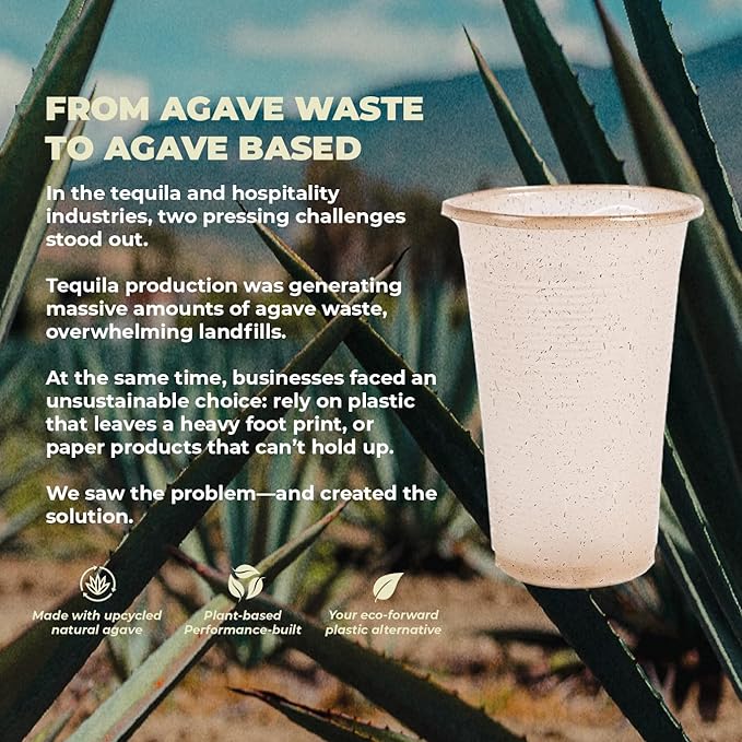 Sustainable Agave Co - Sweet Agave Fiber Cups - 12 Ounce - 500 Count - Plant-Based, Made With Upcycled Materials - Clear
