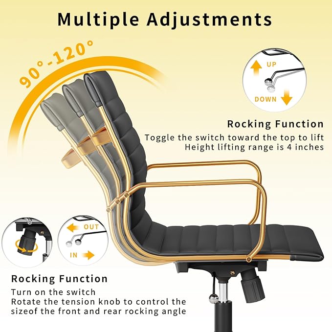 Chair, Desk Computer Chair ，with Armrests ，Ergonomic Office Chair for Home and Office, 17.32 x 22.83 x 35.43 inches, Multiple Colors (Gold Black)