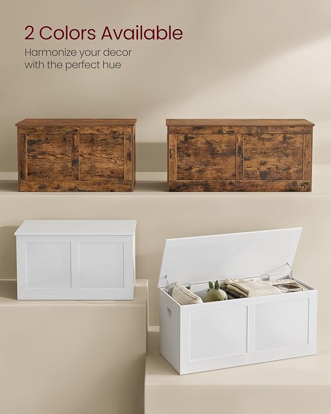 VASAGLE Storage Chest, Storage Trunk with 2 Safety Hinges, Storage Bench, Shoe Bench, Farmhouse Style, 15.7 x 31.5 x 18.3 Inches, for Entryway, Bedroom, Living Room, Cloud White ULSB064W01