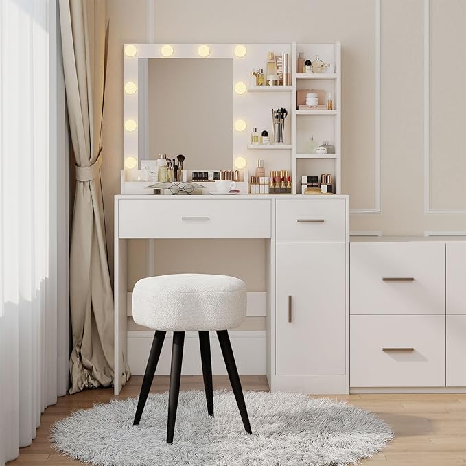 Vanity Stool with Solid Metal Legs, Soft Makeup Stool for Vanity Corner, Morden Footrest Ottoman