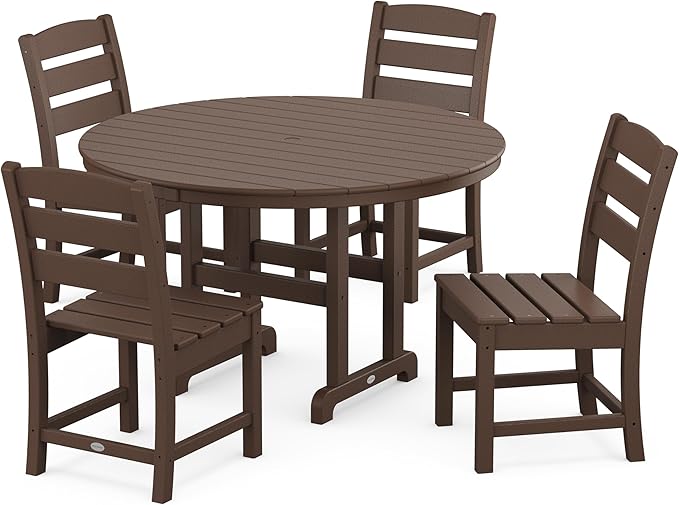 POLYWOOD® Lakeside 5-Piece 48 Inch Round Dining Table Set, Mahogany - 4 Person Outdoor Dining Set, Composite Patio Furniture