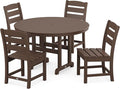 POLYWOOD® Lakeside 5-Piece 48 Inch Round Dining Table Set, Mahogany - 4 Person Outdoor Dining Set, Composite Patio Furniture