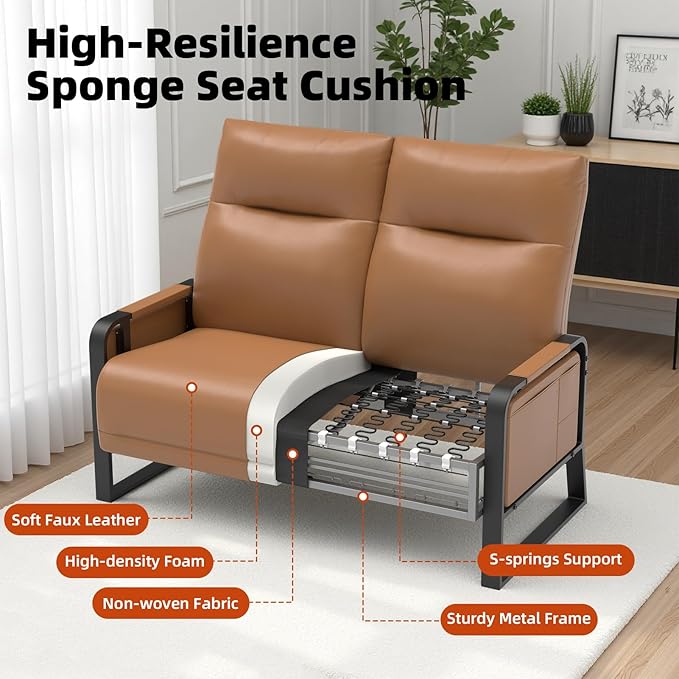 Modular Cloud Sectional Couches for Living Room, Faux Leather Loveseat & Accent Chairs Set of 2, Upholstered Sectional Sofa Set for Office, Brown