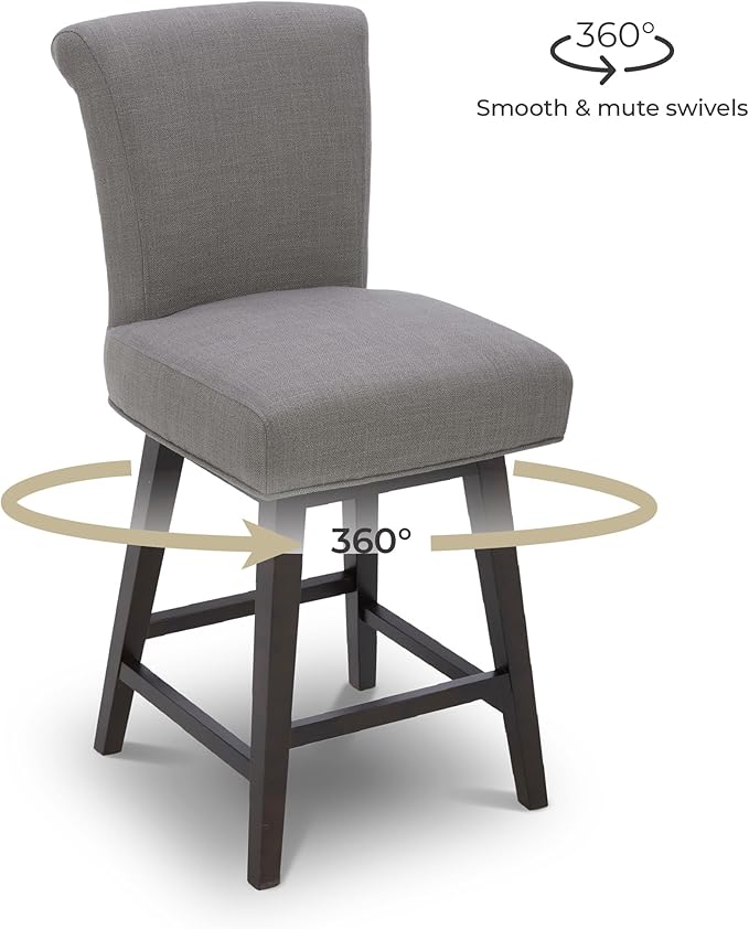 CHITA 26 Inch Counter Height Swivel Bar Stools Set of 3, FSC Certified Modern Fabric Swivel Barstool Chair with Back, Flint Grey