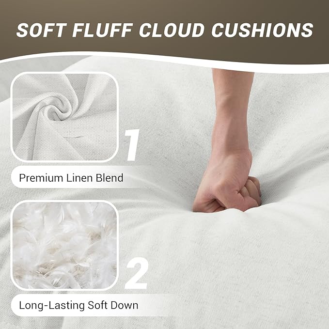 114” Oversized Modular Sectional Sofa, Comfy Down Fill Cloud Couch, 3 Seater Modular Sofa Couch with One Single Seat, Convertible Sectional Couches for Living Room, Linen, Cream White