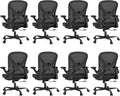 ZZH Ergonomic Office Chair Set of 8 with Adjustable Lumbar Support, Mesh Home Office Desk Chair with Wheels and Flip-up Arms, Black