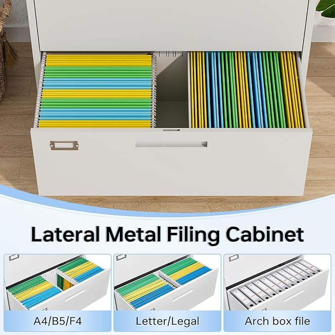 Lateral Filing Cabinet,5 Drawer File Cabinet with Lock,Office Lateral File Cabinets for Legal/Letter A4 Size,Require Assembly, White