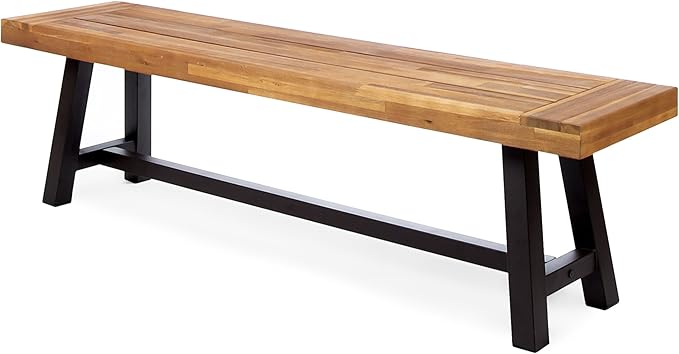 Christopher Knight Home Carlisle Outdoor Acacia Wood and Rustic Metal Bench, Sandblast Finish / Rustic Metal 14. 75 x 63 x 17. 50 inches