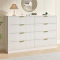White Fluted Dresser Bedroom with 8 Drawer,55” Wide White Double Drawer Dresser Modern Chest of Drawers with Gold Handles,Wood TV Stand for Bedroom,Living Room