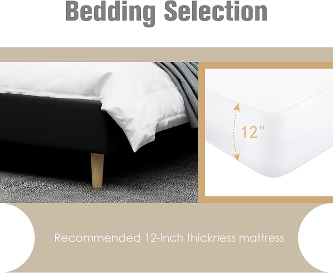 AGARTT Upholstered Platform Bed Frame Queen Size with Headboard and Footboard/Wooden Slats Support/No Box Spring Needed/Easy Assembly,Black Linen