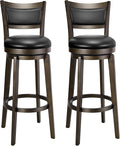 PrimeZone Swivel Bar Stools Set of 2, 34 Inch Extra Tall Bar Height Barstools, Black Faux Leather Bar Stool with High Backrest, Solid Wood Leg, Wrap-Around Footrest, Counter Stools for Pub