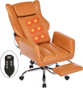 DYHOME Orange Leather Office Chair with Massage and Footrest, Heavy Duty Task Desk Chairs, Swivel Ergonomic Computer Gaming Chairs with Lumbar Support, Wheels Flip-up Arms Adjustable Height