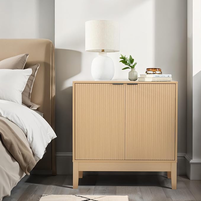Best Choice Products 2-Door Modern Storage Cabinet, Buffet, Sideboard, Media Cabinet, Cupboard, Entryway Accent Table, Bookcase w/Reeded Panels and Adjustable Shelves – Natural