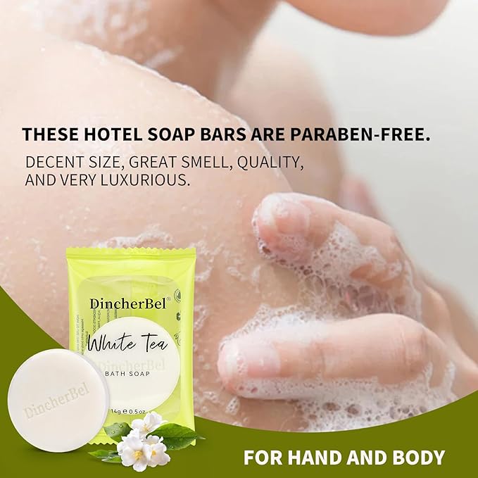 DincherBel 100 Pack 0.5oz Travel Soap, Mini Round Cleansing Bars Soap Bulk Travel Size, Individually Wrapped Toiletries Amenities for Hotel, Airbnb, Shelter, Camping and Traveling