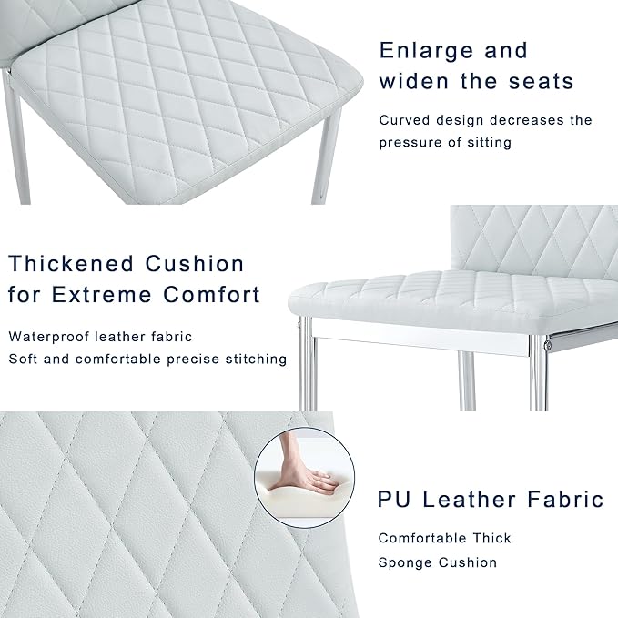 JT Modern Minimalist Dining Chair Fireproof Leather Sprayed Metal Pipe Diamond Grid Pattern Restaurant Home Conference Chair Set of 4 Or 6 (8, Grey)