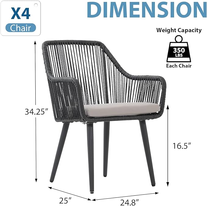 JOIVI Outdoor Patio Dining Chairs Set of 4, Woven Rattan Chairs with Armrest & Cushions Kitchen Wicker Dining Chairs with Iron Frame, Outdoor Seating for Outside, Lawn, Garden, Backyard, Indoor, Black