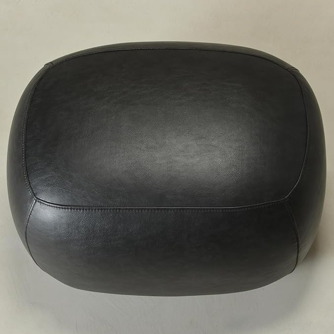 KINWELL 23" Wide Faux Leather Upholstered Ottoman, Mid-Century Modern Living Room Footrest with Soft Padded Seat, Footstool for Bedroom, Entryway or Living Room, Black