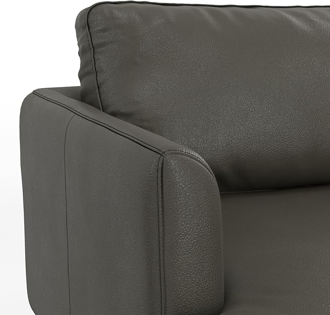 SIMPLIHOME Livingston 90-inch Wide Sofa in Coal Top Grain Genuine Leather, Handcrafted Mid-Century Modern Couch for Living Room, Large 3-Seater with Feather-Wrapped Cushions and Solid Wood Frame