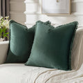 FUTEI Christmas Army Green Velvet Decorative Throw Pillow Covers 20x20 Set of 2,Soft Cozy Edge with Tassels Cushion Case,Boho Modern Home Decor for Couch Bed Living Room