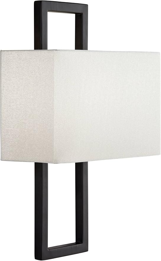 Possini Euro Design Modena Modern Wall Light Sconces Set of 2 Black Hardwired 9 1/2" Fixture Shimmery Silvery Faux Silk Half Shade for Bedroom Bathroom Vanity Living Room Home Hallway Dining House