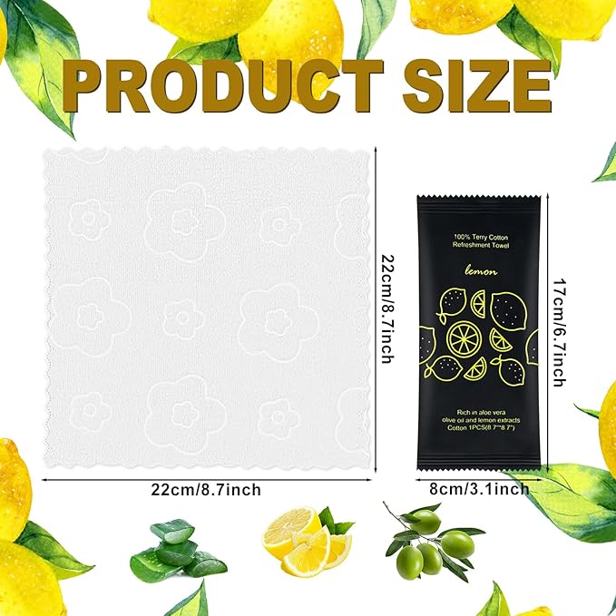 Hot or Cold Moist Cotton Towel Bulk Moist Towelettes Individually Wrapped 8.7" x 8.7",White Towel Services,Refreshment Pre Moistened Towels Lemon Scent for Travel Sport Party Spa Dentist Hote200