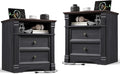 Yaamizz Farmhouse Nightstands Set of 2 with Charging Station, Table with Drawer and Storage Shelf, Wood Pilasters and Metal Handles, Vintage Design, Organizer for Bedroom, Hallway, Black