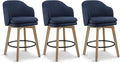 Counter Height Barstools 26 inch Upholstered Swivel Bar Stools with Back and Wood Legs for Kitchen Island,Set of 3,Blue Fabric