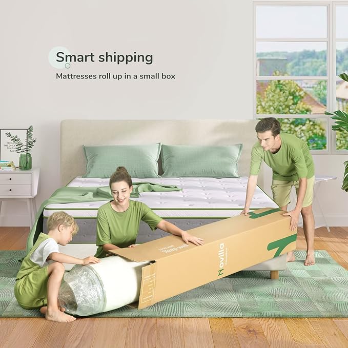 Novilla King Size Mattress, 10 Inch Hybrid Pillow Top King Mattress in a Box with Gel Memory Foam & Individually Wrapped Pocket Coils Innerspring for a Cozy & Peaceful Sleep