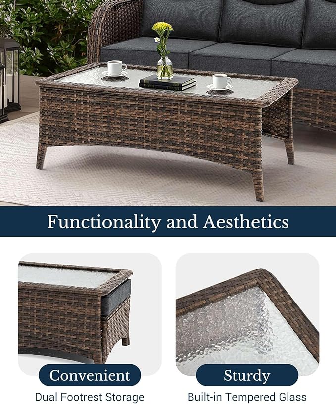 HILLGA Luxury Patio Furniture Set with 6-Inch Thick Cushions, High Back Outdoor Swivel Rocker Chairs and Patio Couch, 7-Piece All Weather Conversation Set for Porch Deck Pool Yard, Dark Grey (V3)