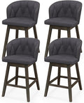COSTWAY Counter Height Bar Stools Set of 4, Fabric Upholstered Island Stools with 360° Swivel Seat & Button-Tufted Back, Modern Pub Stools with Solid Rubber Wood Frame (Grey,4)