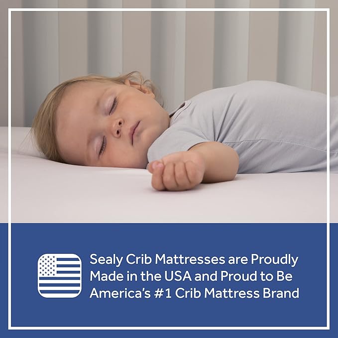 Sealy Baby Cozy Cool Hybrid Breathable Crib Mattress, GREENGUARD GOLD Certified, Made in USA, Cooling Foam, 2 Stage, Toddler Bed Fit, 204 Coils & Cotton Cover, Safety & Quality Tested, 52x28"
