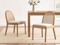 Upholstered Wooden Dining Chairs Set of 2, Farmhouse Kitchen & Dining Room Chairs with Cane Back, Accent Dining Table Chairs Beige Linen Seat for Kitchen/Restaurant/Living Room, Beige