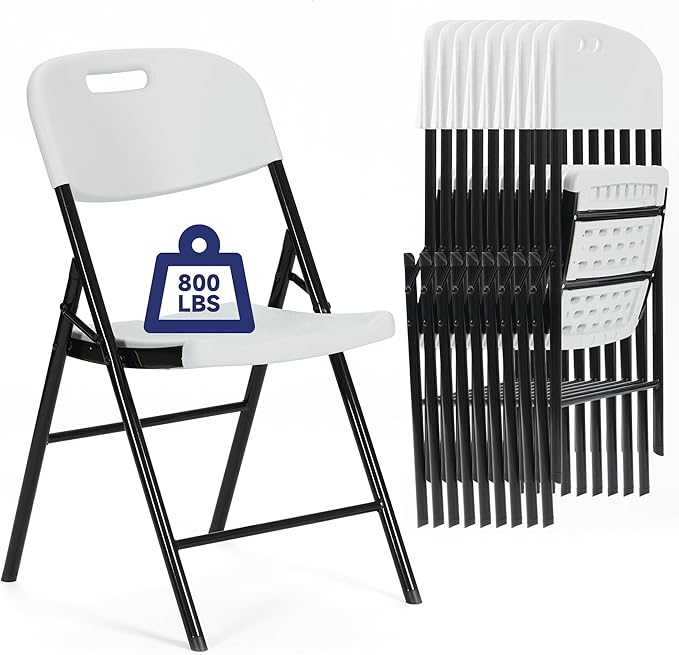 10 Pack Thicker 800 LBS White Folding Chairs, Commercial Grade Folding Chair, Foldable Chairs for Events