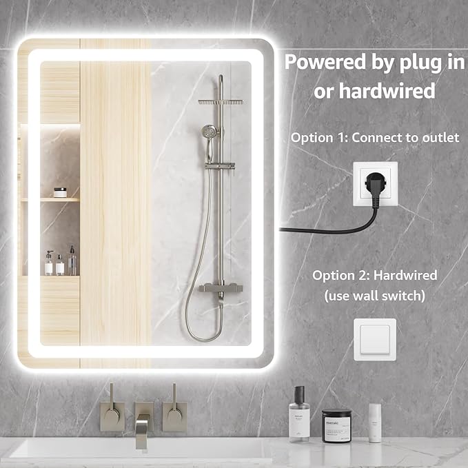 30" x 36" Led Bathroom Mirror with Lights, Anti-Fog & Tri-Color Lighting - Wall Mounted Shaving Mirror with Touch Sensor, Waterproof & Smart LED Vanity Mirror,Tempered Glass, Dimmable Smart Mirror