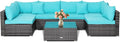 Tangkula 7 Pieces Patio Furniture Set, Patiojoy All-Weather Outdoor Rattan Sectional Sofa Set with Cushions and Tempered Glass Coffee Table, for Garden, Lawn, Backyard (Turquoise)
