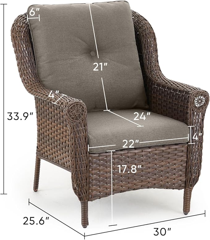 Patio Wicker Chairs Outdoor Furniture Chair - Set of 2 Outside All Weather Lawn Dining Brown Rattan Armchair with High Back&Deep Seating for Deck Porch Balcony Backyard Garden - Grey