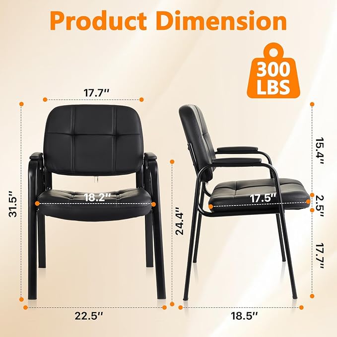 CLLATINA Waiting Room Chairs with Padded Arms Leather Guest Chair no Wheels for Office Reception and Conference Desk Black, 4 Pack