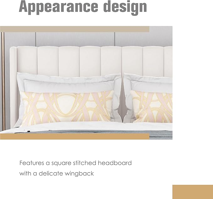 AGARTT Upholstered Platform Bed Frame Twin Size with Headboard and Footboard/Wooden Slats Support/No Box Spring Needed/Easy Assembly,Beige Velvet