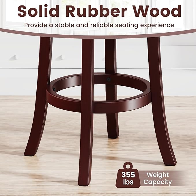 COSTWAY Barstools Set of 2, 30” Faux Leather Upholstered Bar Stools with High Backs and Footrests, Armless Kitchen Island Dining Chairs with Solid Wood Legs, Cappuccino (2, 30'' Seat Height)
