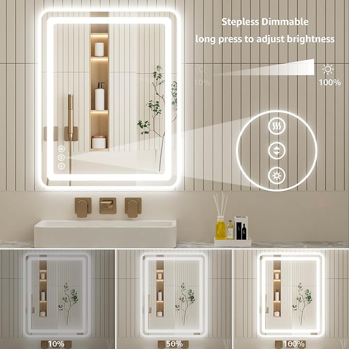 72" x 30" Led Bathroom Mirror with Lights, Anti-Fog & Tri-Color Lighting - Wall Mounted Shaving Mirror with Touch Sensor, Waterproof & Smart LED Vanity Mirror,Tempered Glass, Dimmable Smart Mirror