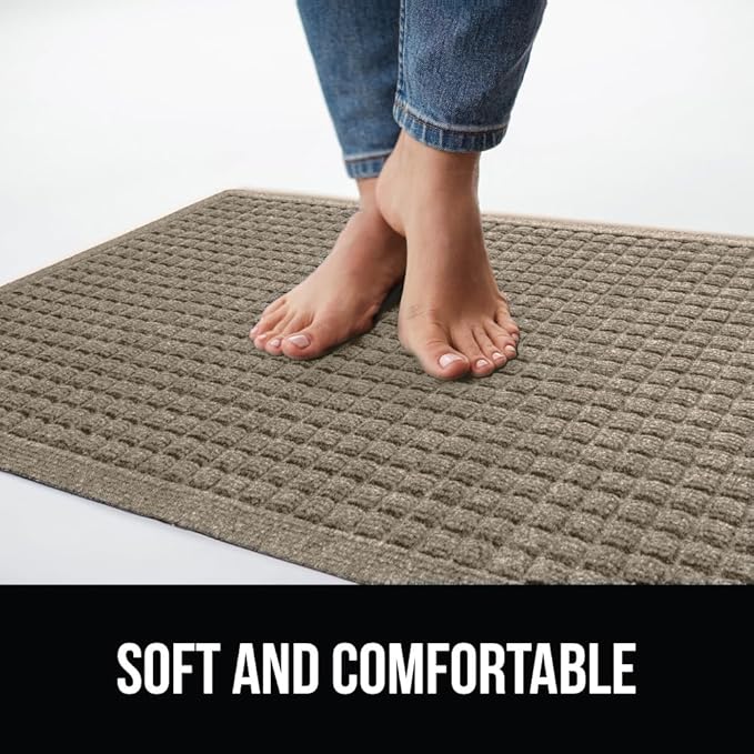 GORILLA GRIP Front Door Mat, 47x35, Indoor Outdoor Ultra Absorbent HydroAbsorb Doormat, Absorbs Up to 6 Cups of Water, Stain and Fade Resistant, Rubber Backing Doormats, Captures Dirt, Beige