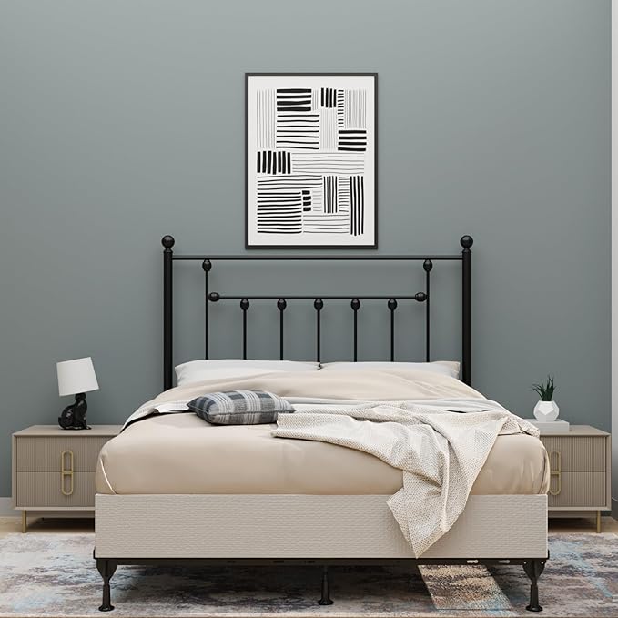 Victorian Metal Headboards, Adjustable Height Iron Frame, Rustic Farmhouse Style, Elegant and Durable Design, Easy Assembly, Universal Fit for Kids & Adults, King Size, Black Finish