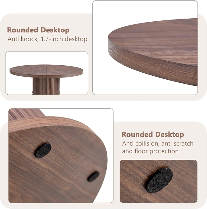 5 Piece Dining Table Set with Two Storage, 47" Round Dining Table Set for 4 with PU Leather Chairs, Round Kitchen Table and Chairs for 4 with 1.7” Thick Wood Top, Roman Column Pedestal, Space-Saving