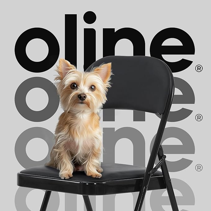 Oline Vinyl Folding Chairs, Padded Vinyl Cushion Chairs with Durable Metal Frame, Indoor Outdoor Stackable Foldable Guest Chairs for Office Wedding Kitchen Dining, 300lb Capacity (Black, 6 Pack)