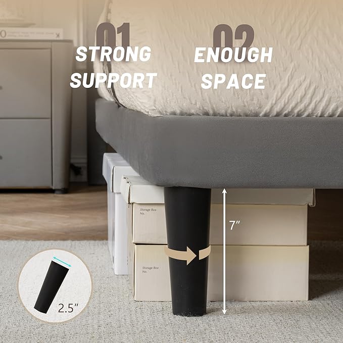 Full Size Platform Bed Frame with Velvet Upholstered Headboard and Sturdy Wooden Slats Support,Mattress Foundation，Easy Assembly, No Box Spring Needed,Slip Resistant (Grey, Full)